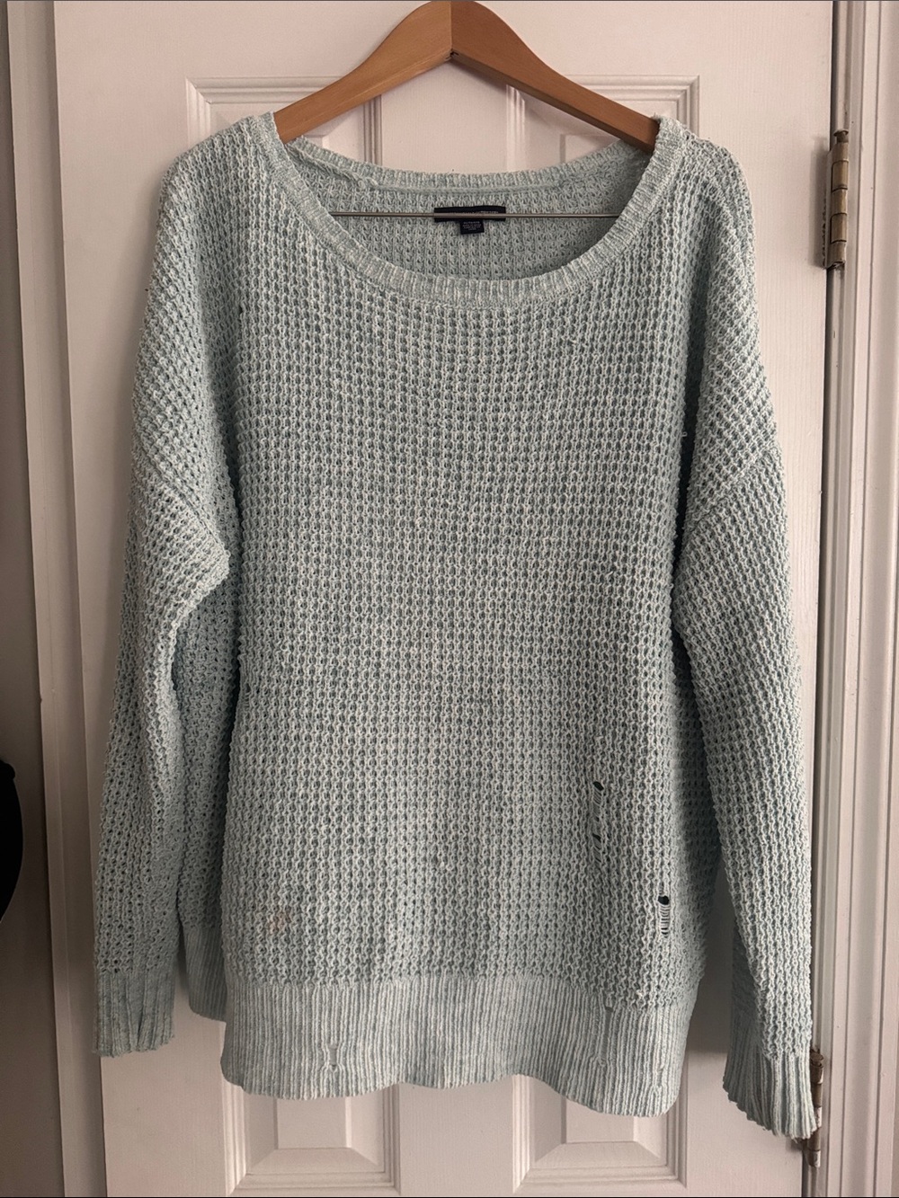 American Eagle Outfitters Light Mint Green Scoop Neck Waffle Sweater
